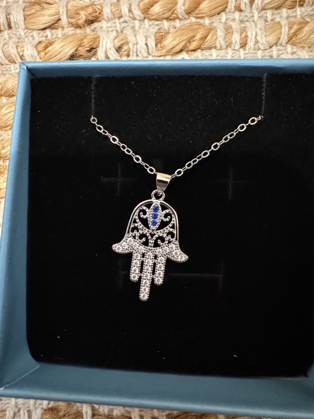 Sterling Hamsa Hand Pendant Necklace - Blue & Silver